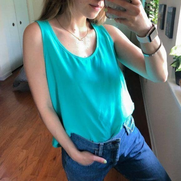 Express Scoop Neck Back Slit Tank Top Aqua Size Medium - Picture 5 of 7